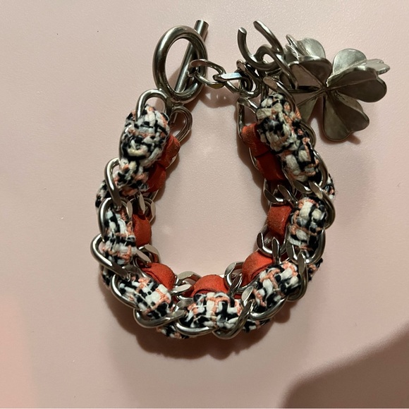 Chanel Coral & Tweed Chain Clover Charm Bracelet plus Box - Picture 6 of 13